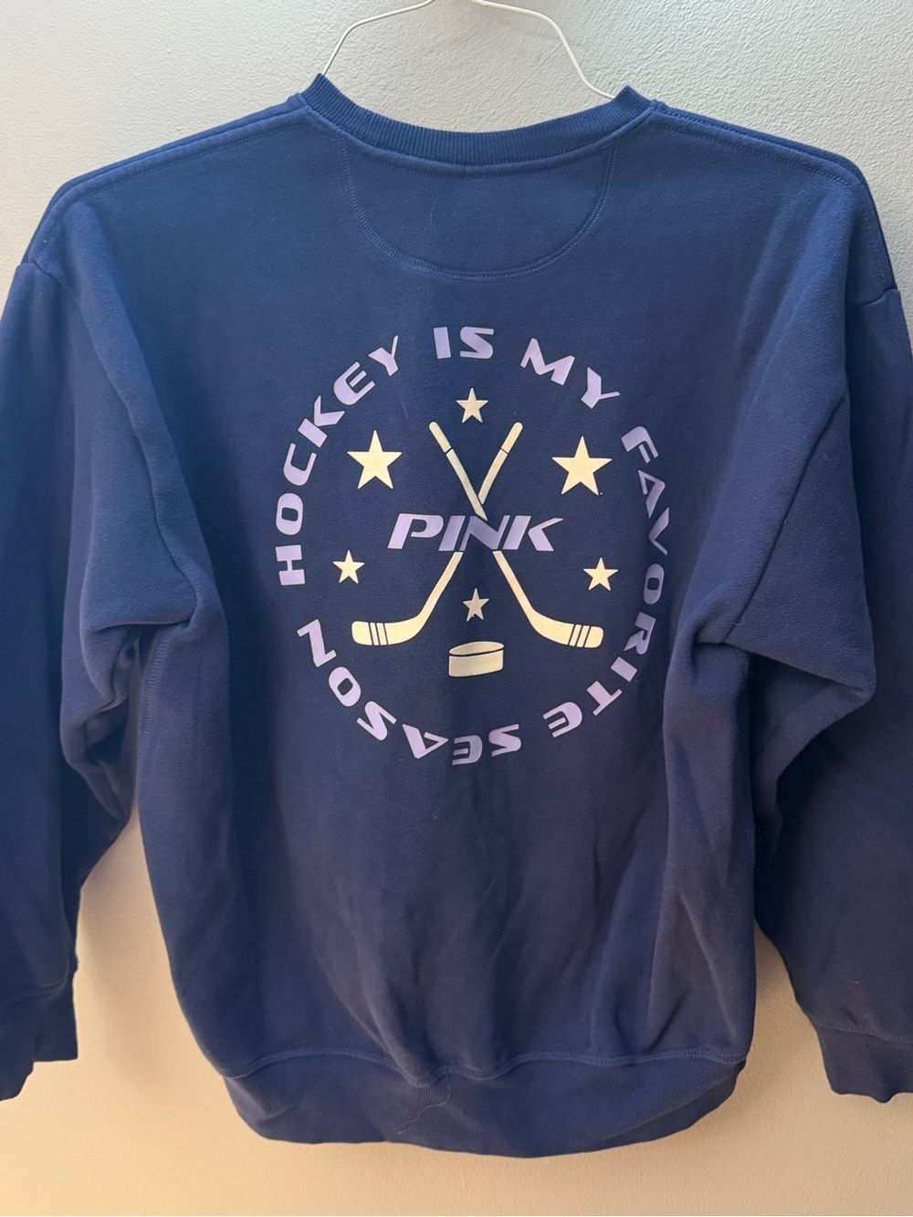 PINK Victoria's Secret Navy Hockey Graphic Crewneck Sweatshirt